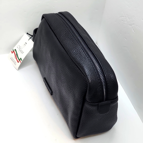 MASSEI, GENUINE LEATHER, MADE IN ITALY, MEN’S TOILETRY BAG, HAND MADE BLACK - Picture 3 of 16